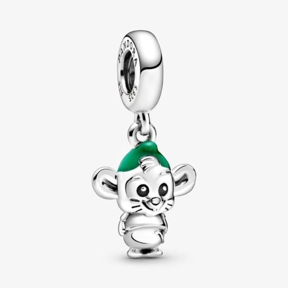 Pandora Mouse Charm with Green Hat - Picture 1 of 5